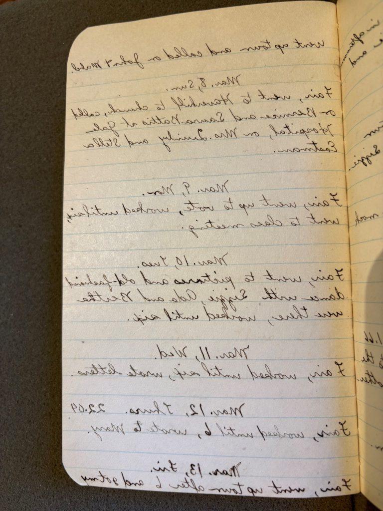 A handwritten page of journal entries from Mar. 8 to Mar. 13